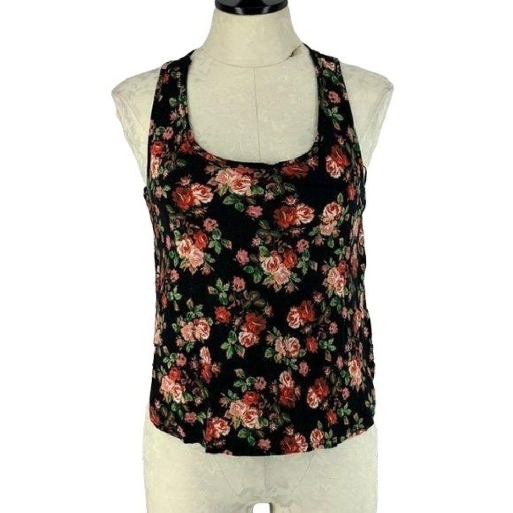 AmbianceβWoman's Black Roses Sheer Shirt Tank Top Blouse Size Smallβ